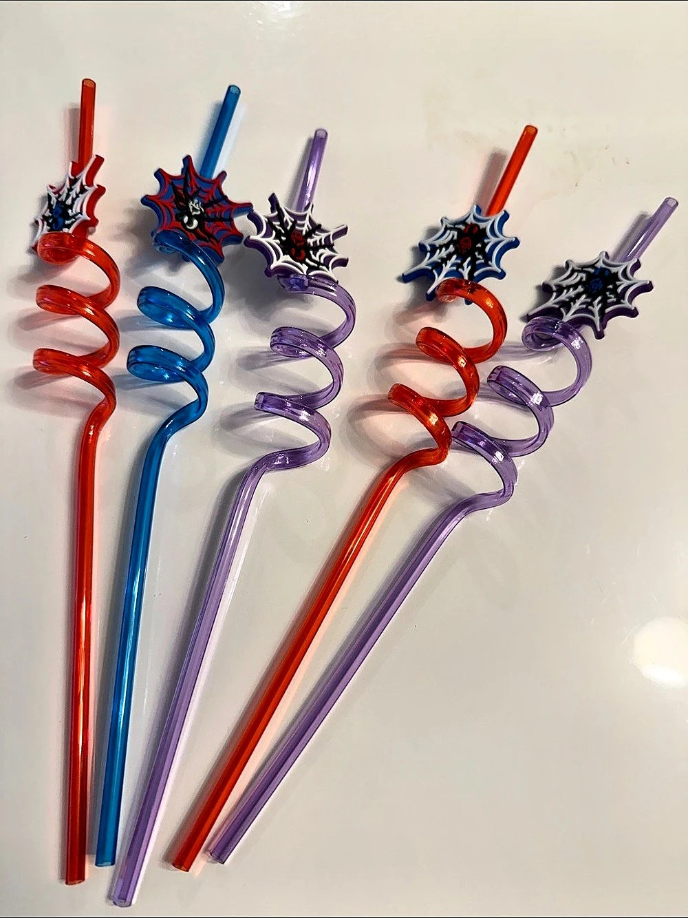 Spiderweb Reusable Drinking Straws Set - Spiral Straws & Removable Toppers